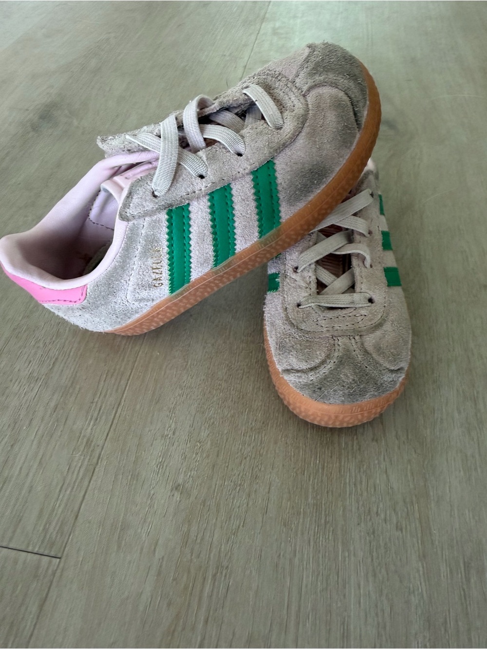 Adidas Kids Suede Athletic Sneakers in pink with Green Accents